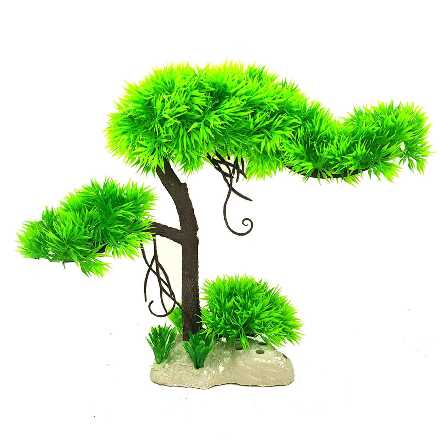 JAINSONS PET PRODUCTS | Artificial Aquarium Plant Tree Decoration | Plastic Bonsai Ornament for Fish Tank | Safe for Fresh & Saltwater | 9" Wide | 8.5" Tall