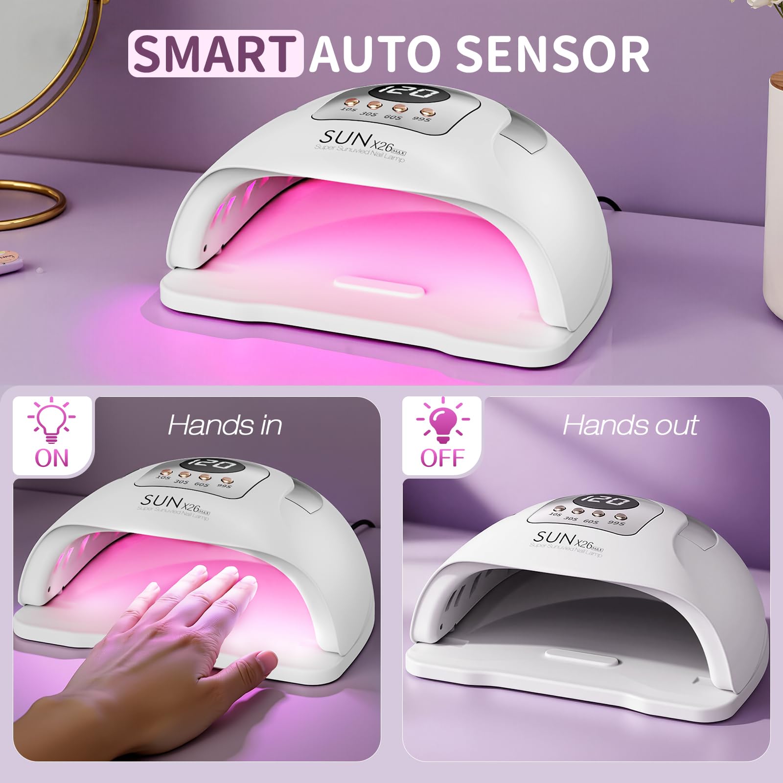 380W UV LED Lamp per Unghie, con 81 Perle/4 Impostazioni Temporali, Asciugatrice LED per Gel Vernice con Sensore Automatico, Display LED, Lampada UV Portatile con Maniglia per Unghie in Gel