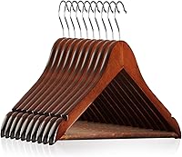 Vista 14 de Casafield - 10 perchas de madera de cerezo para trajes, madera de loto de primera calidad con muescas y gancho giratorio cromado para ropa, abrigos