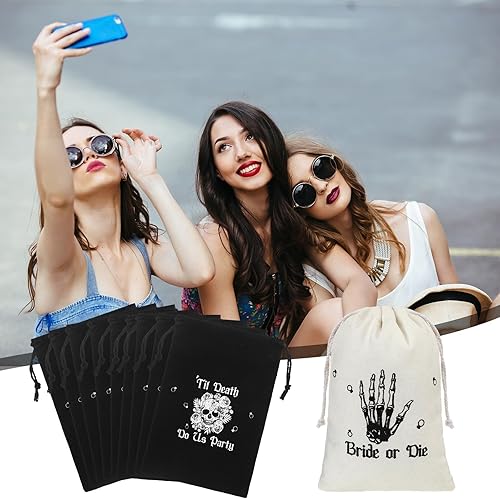 Miniatura 4 de Paterr Juego de 20 bolsas de regalo para despedida de soltera, 5 x 7 pulgadas, Bride or Die Till Death Do Us Party Gothic Bachelorette Gift Cotton