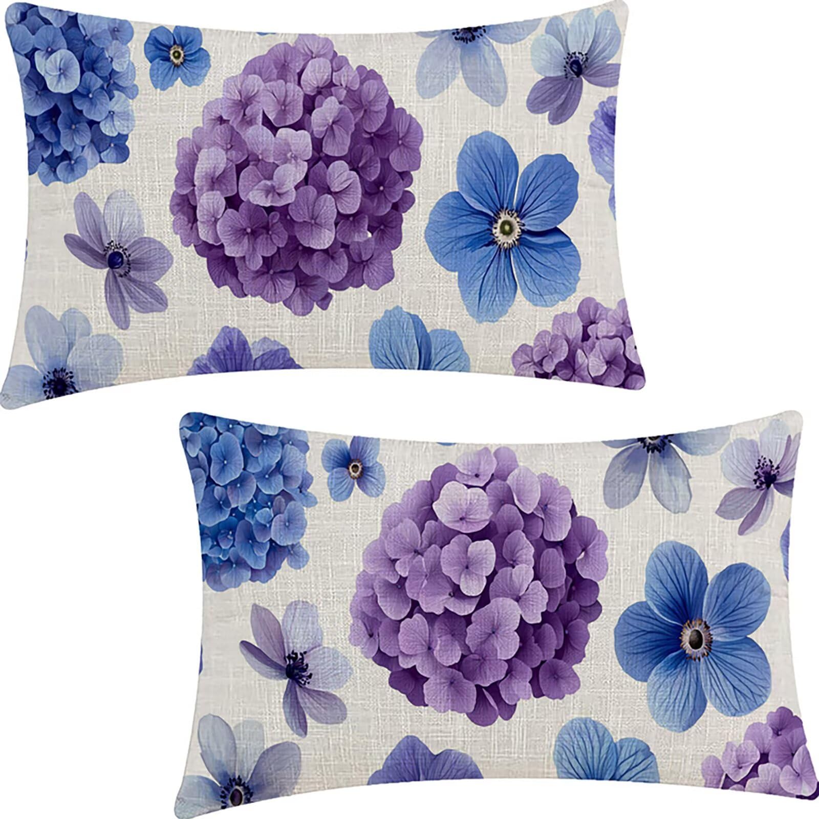 Housse de coussin lin blanc de qualité supérieure 40x80cm lot de 2 fleurs canapé