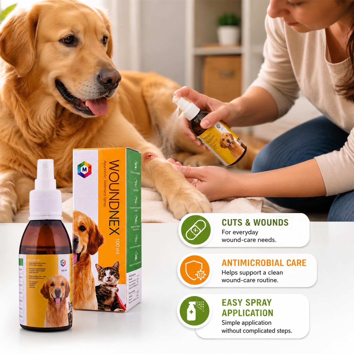 Medfly Wound Nex Antimicrobial Spray for Dogs & Cats - for Itching & Wounds | Natural Antiseptic Spray | Quick Recovery from Cuts, Wounds & Infections | Safe for Puppies & Kittens - 100ML 3