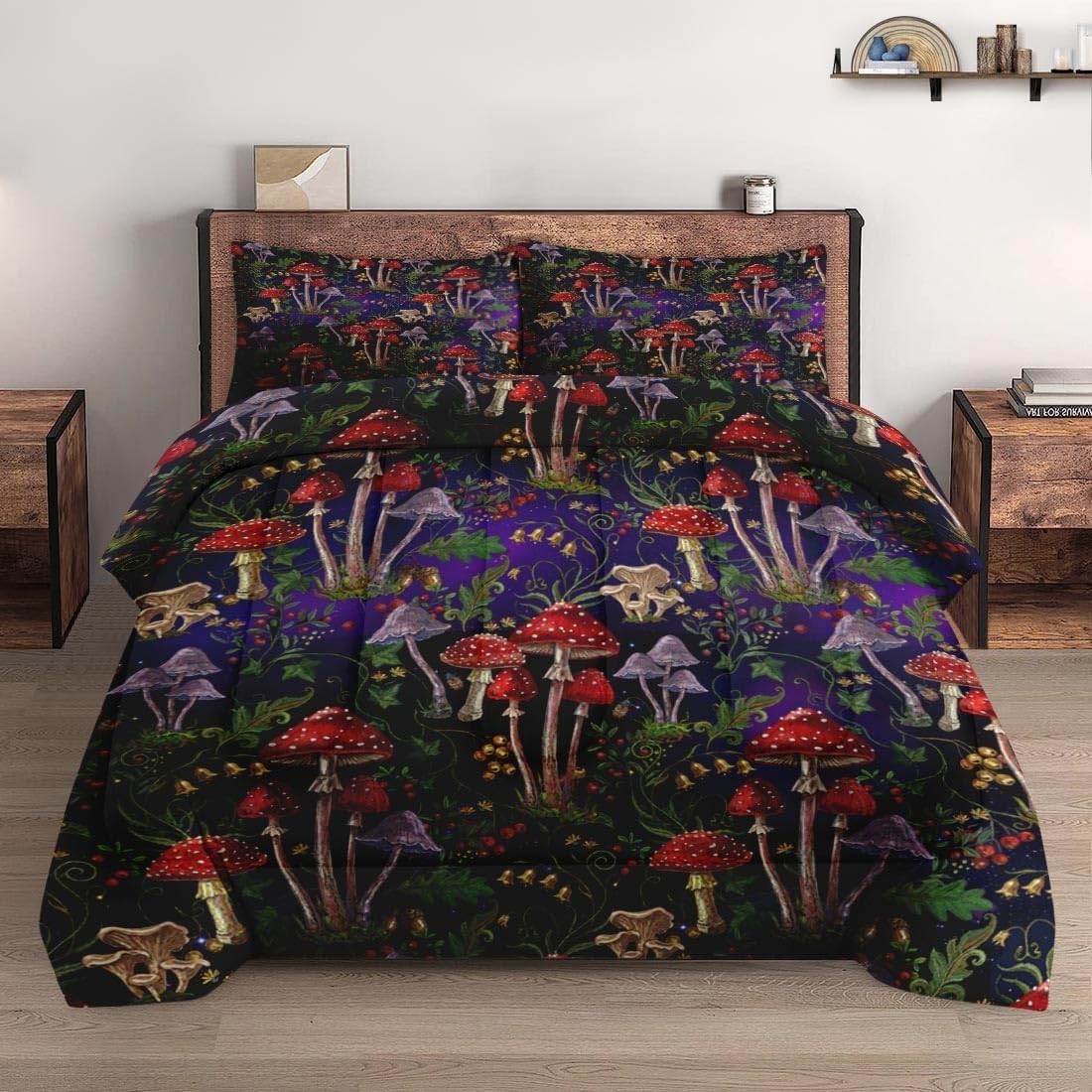 Couette 240x260 chaude champignons rouges lavable pour adulte violet