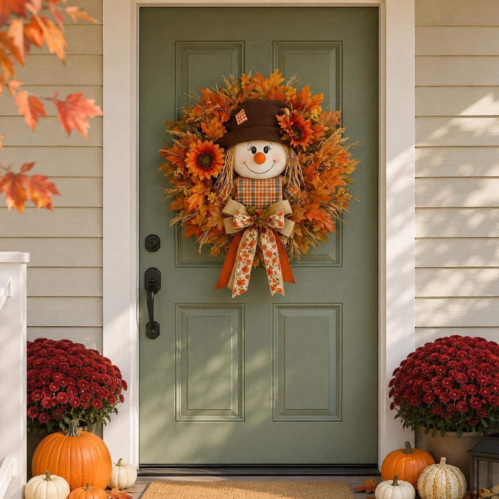 Ghirlanda Autunnale Per Porta di Casa Decorazione Con Spaventapasseri