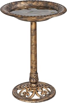 Nova Microdermabrasion 28 Inch Height Pedestal Bird Bath - Antique Green Resin Birdbath for Vintage Decoration in Outdoor Garden Courtyard
