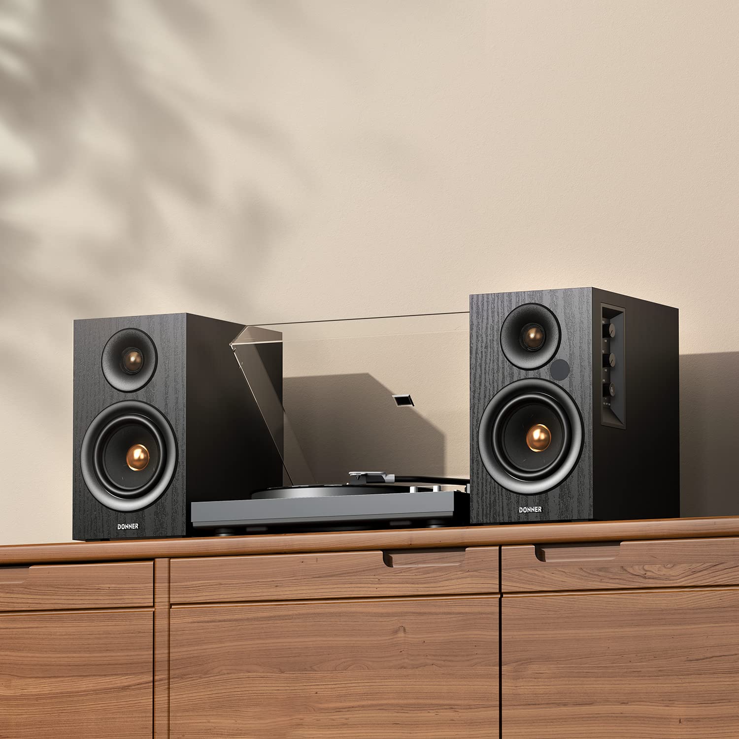 Donner Active Bookshelf Speakers with 60W RMS Powered, Long Stroke Stereo Speakers with Bluetooth 5.0/Coax/Opt/USB DAC/Double RCA Input and Subwoofer Output, Home Audio System - A40D