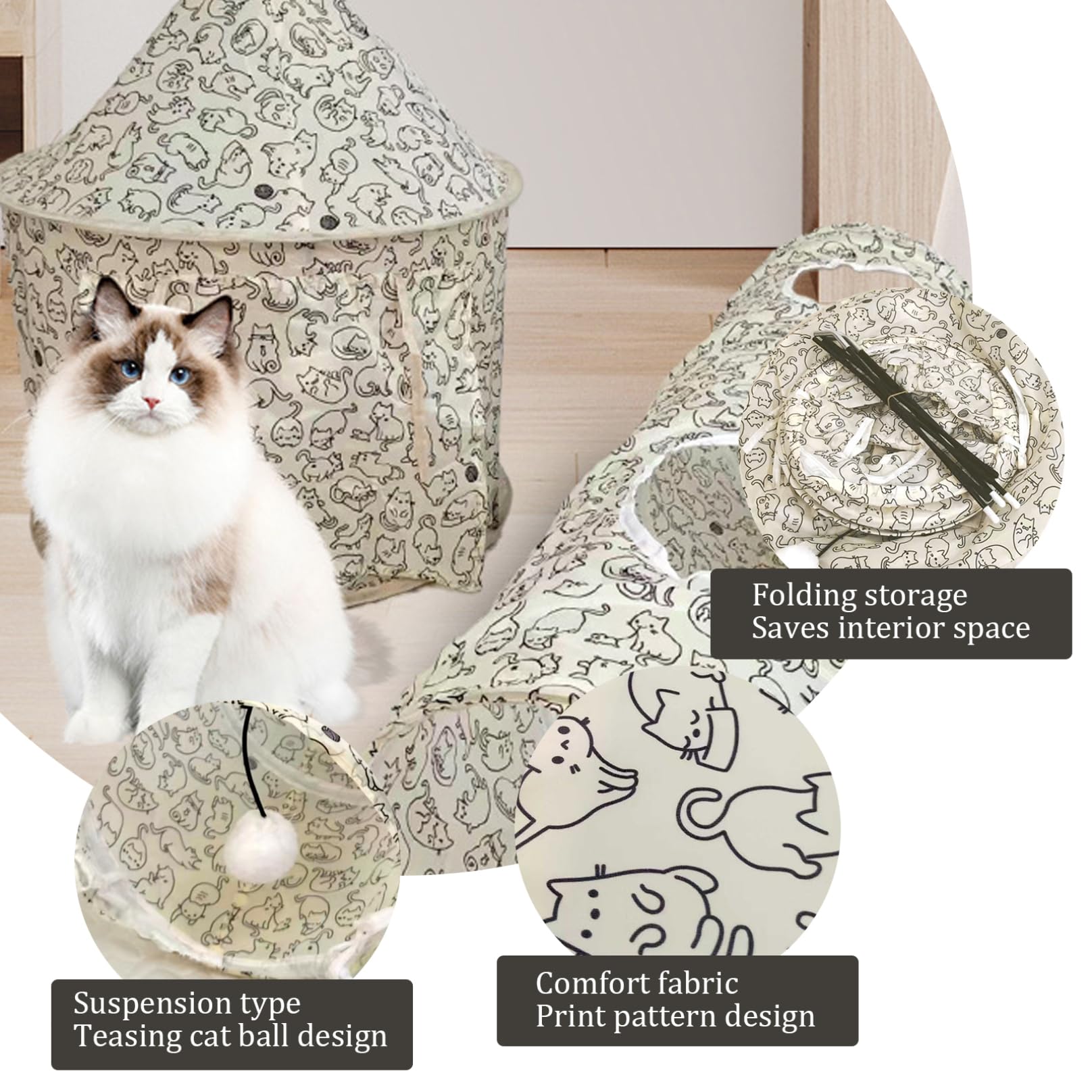 Tunnels pour chats d'intérieur Tunnel pliable pour chats avec 2 trous et boule suspendue Grand tunnel pour lapins avec tente pour lapins Jouets pour chats Tunnel pour chatons Tunnel pour lapins Tunnel