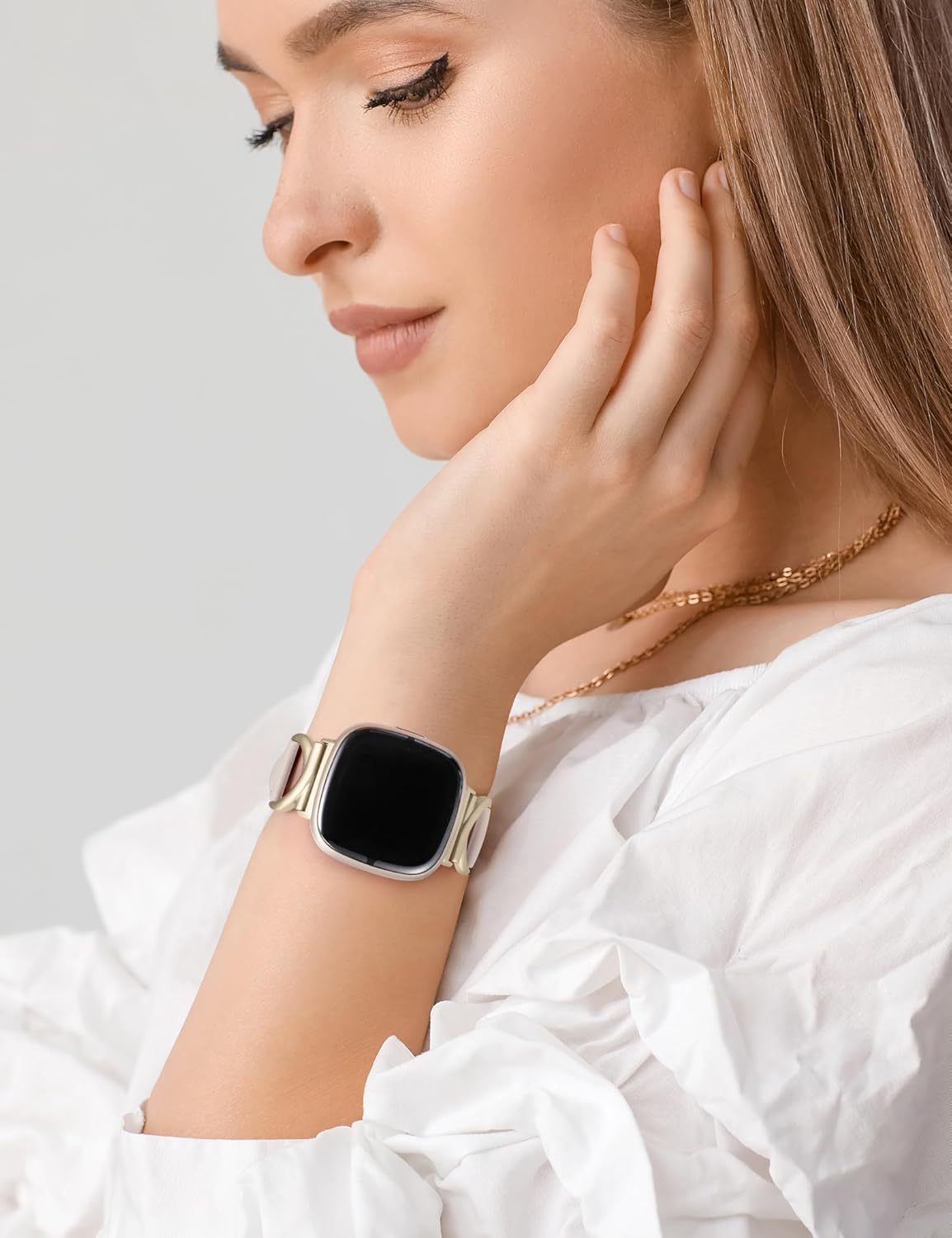 Minyee Leather Bands Compatible with Fitbit Versa 4/Versa 3/Fitbit Sense 2/Sense Band Women, Slim Thin Dressy Designer Premium Leather Strap with C-Shape Metal Buckle for Versa 3 4 Sense 2 Smartwatch