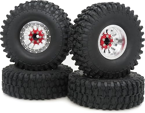 Miniatura 10 de HOBBYSOUL Neumáticos RC 1.9 de altura de 4.72 pulgadas y ruedas de aluminio 1.9 Beadlock ajustables, 4 compensaciones negativas, llantas negras para