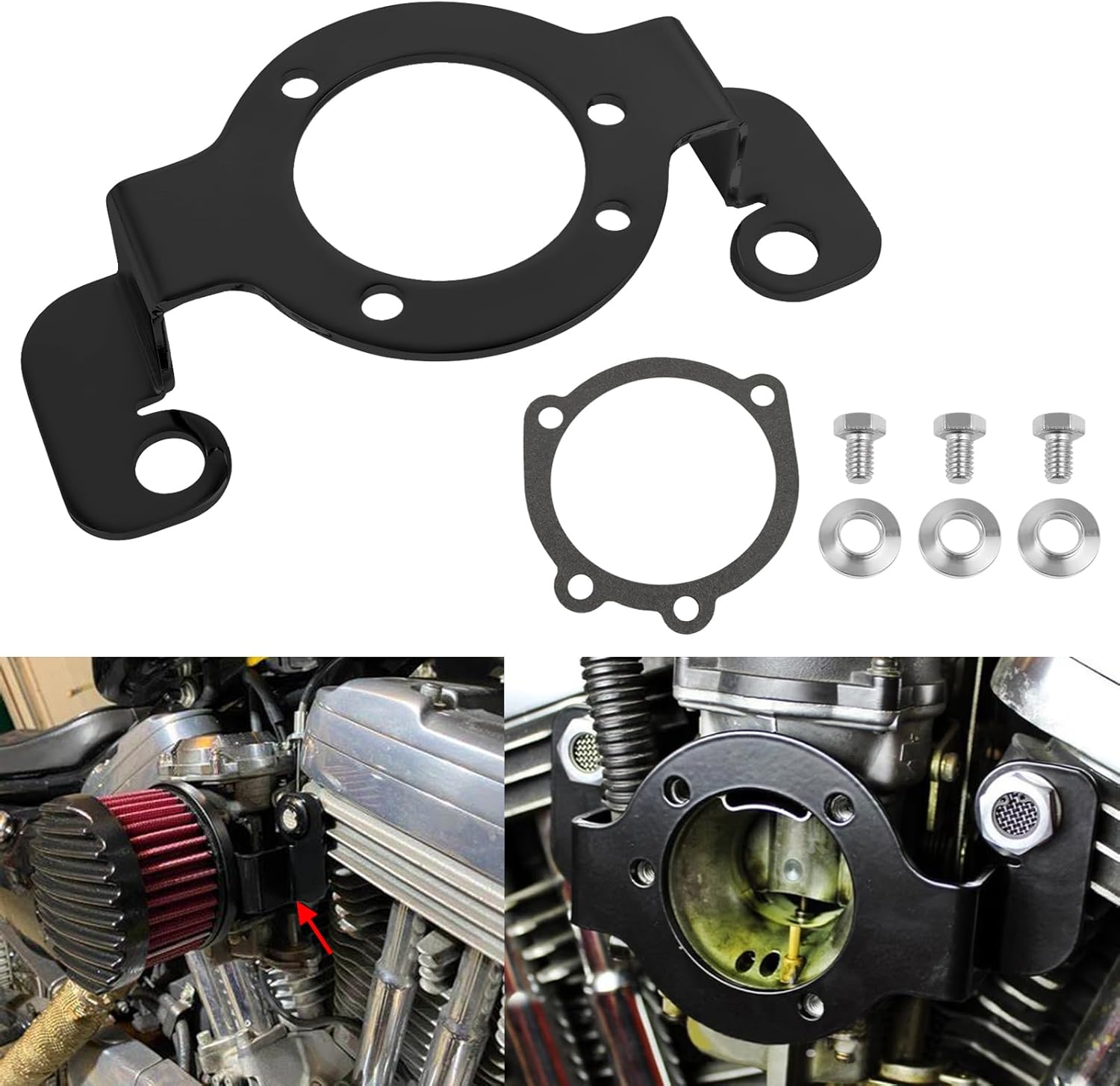 Air Cleaner Filter Support Carb Support Bracket Replacement For Harley Sportster XL 1988-2006 (Black)