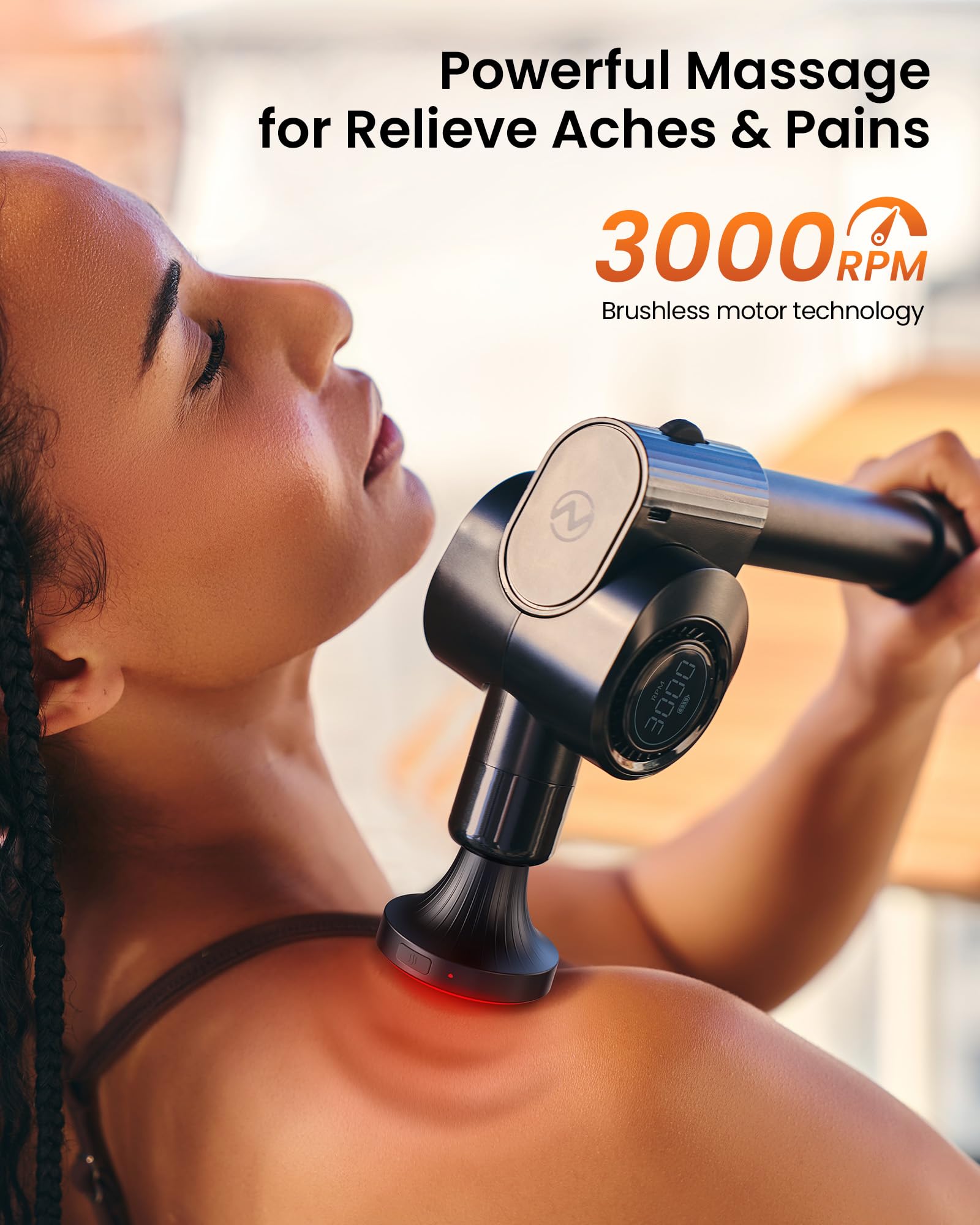 Pistola massaggiatrice con funzione riscaldamento e fototerapia rossa,Massage Gun Pistola Massaggiatrice con prolunga, Massaggiatore a percussione per relax di spalle/corpo/schiena,32 velocità