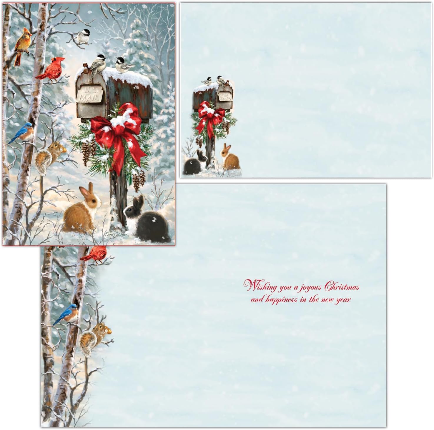 Christmas Tidings 16 Boxed Christmas Cards - Animal Christmas Cards - Seasons Greetings Cards - Cute Christmas Cards with Glitter - Bird Holiday Cards