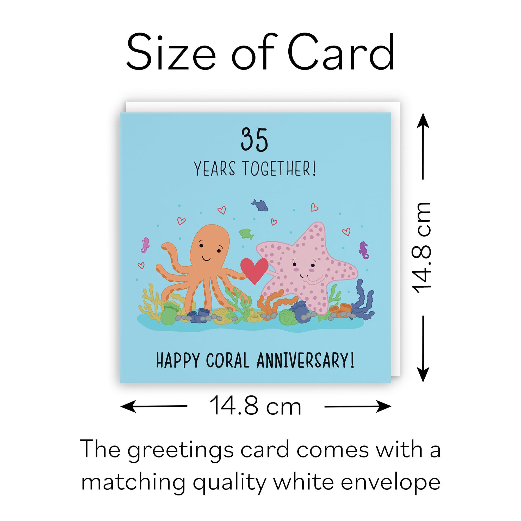 Hunts England, 35th Wedding Anniversary Card, Coral Anniversary, Starfish, Iconic Collection, Fun Cute Anniversary Card - Image 4