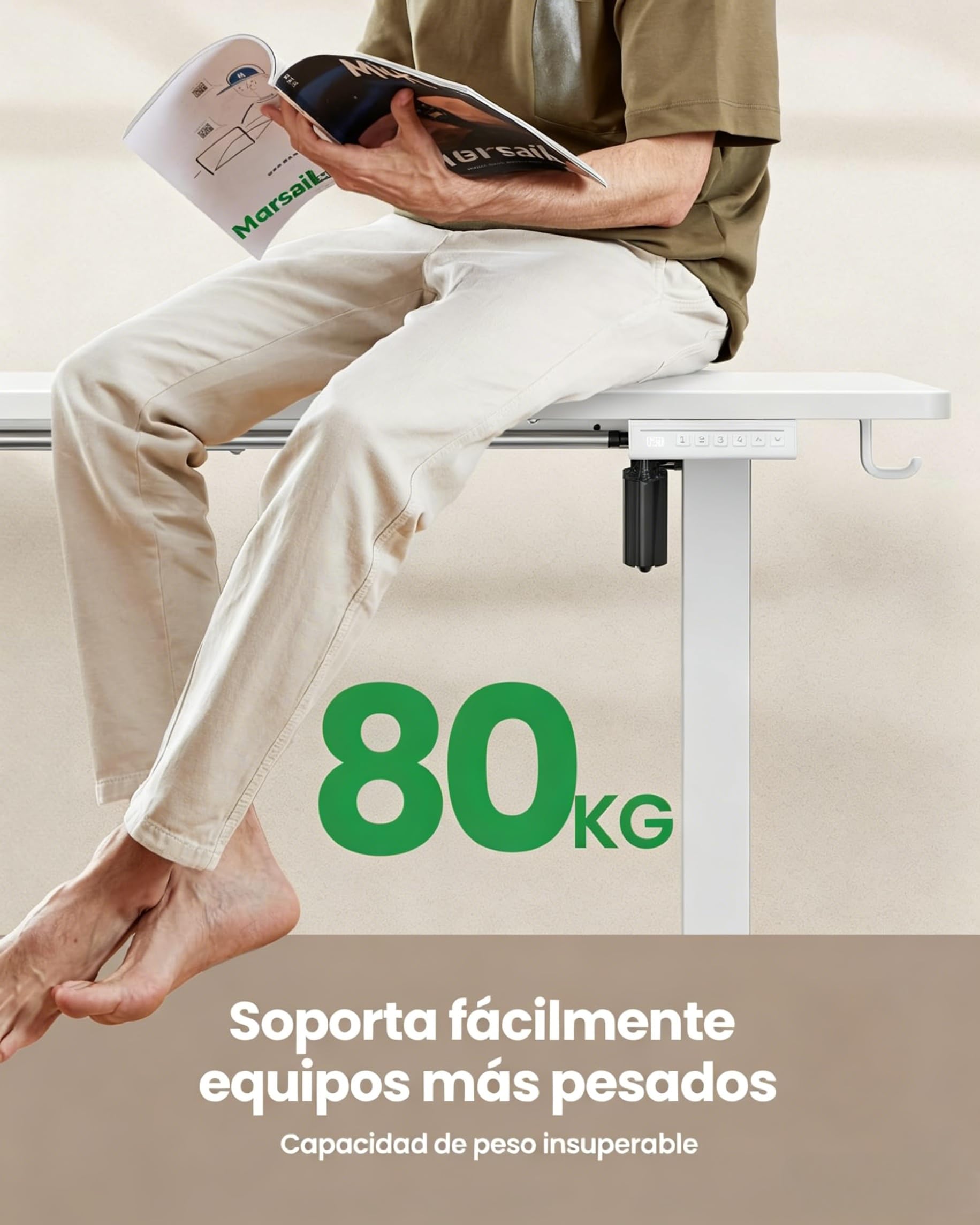Marsail Escritorio Elevable Eléctrico 180x80, Ajustable en Altura 72–118 cm con Panel de 4 Memorias, Mesa Gaming y Computadora, Motor Silencioso ≤55 dB, Capacidad hasta 80 kg