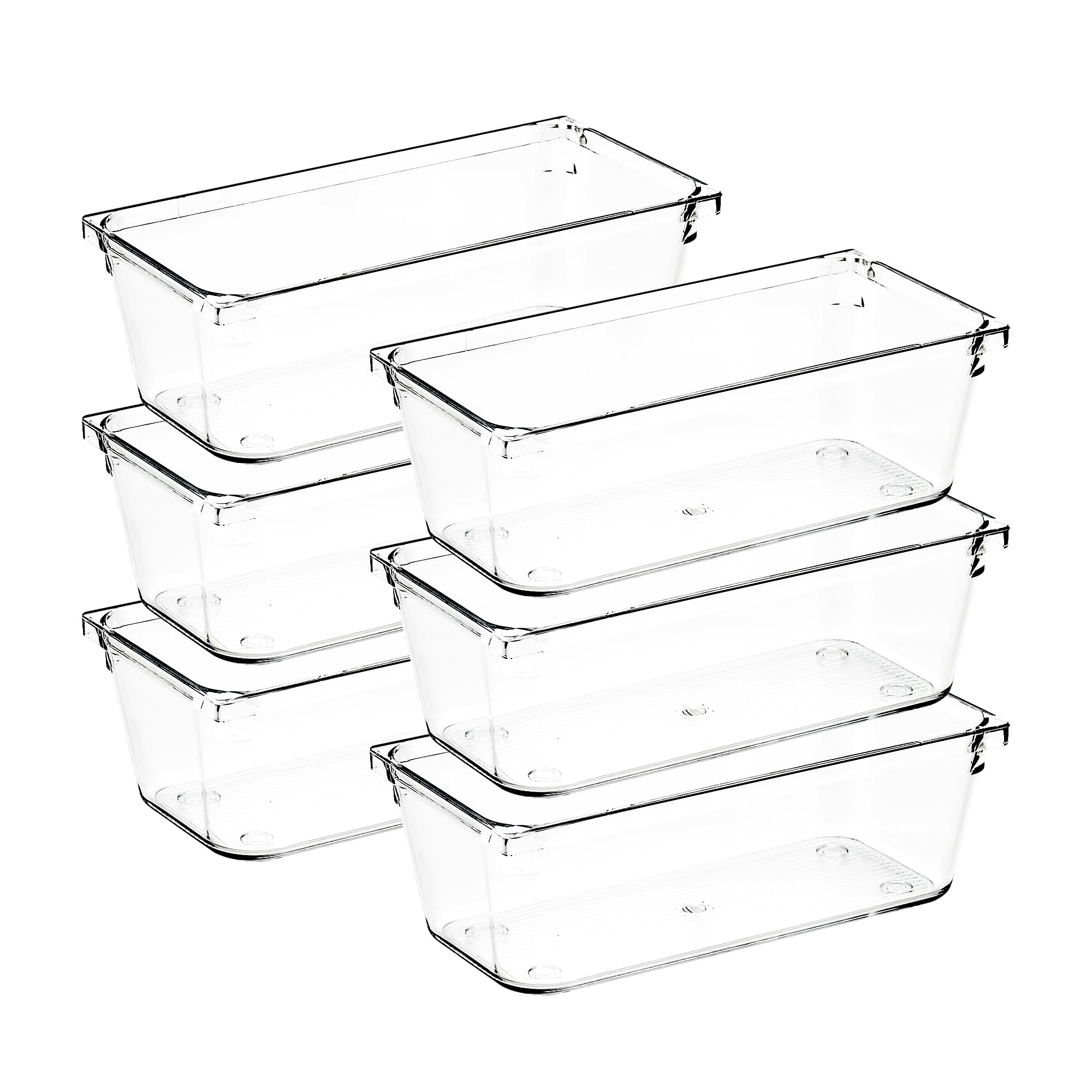 Ravinte Decor 6 Pack Drawer Organizer - 3" X 6" Clear Acrylic Storage Bins with Non-Slip Pads, Versatile Desk Tray for Makeup, Jewelry, Kitchen,