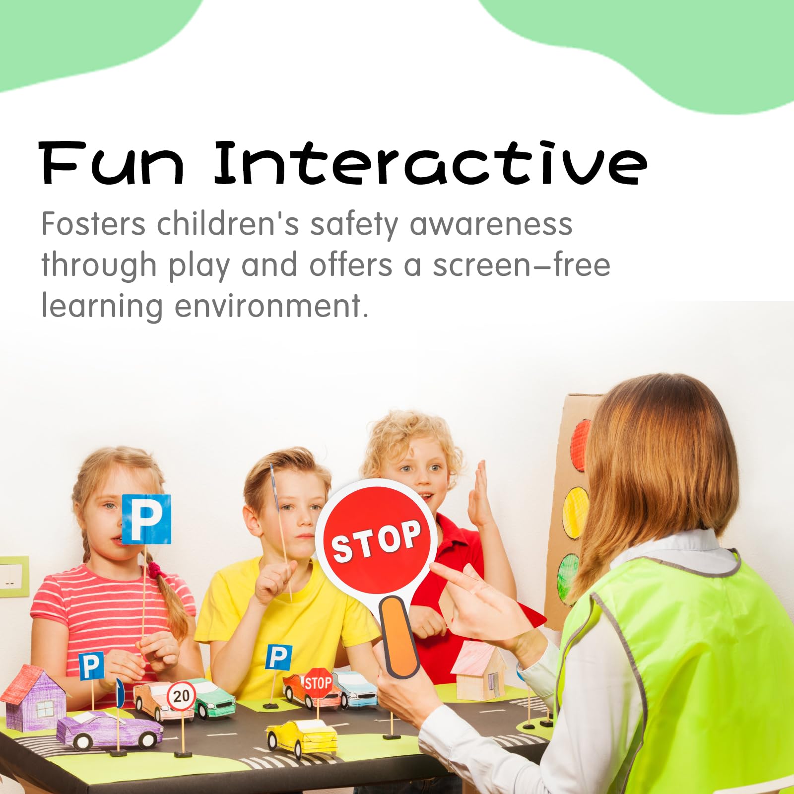 4PCS Stop and Go Traffic Sign, Double Sided Handheld Sign Lights for Kids Teaching Traffic Safety Red Green Light Game Signs - Image 3