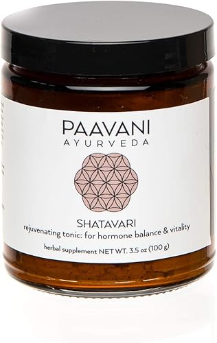PAAVANI Ayurveda - Suplemento Shatavari - Tónico rejuvenecedor - Equilibrio hormonal y vitalidad - Hierba orgánica - Tarro de 9 onzas