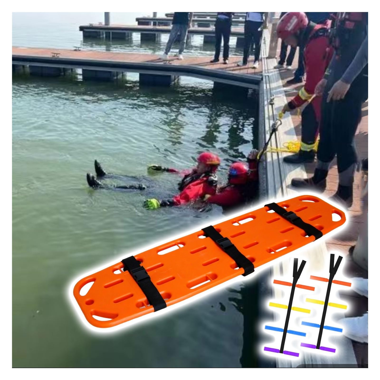 HAIXHX Spineboards Notfall-Rettungstrage Für Rettungsschwimmer, Schwimmendes Tragenbrett Für Schwimmbäder, Erste-Hilfe-Wirbelsäulentransferbrett Mit Immobilisationsgurtsystem(Orange)