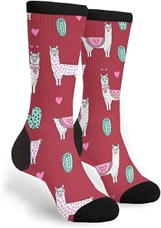 351 Women Men Boot Socks Valentine Llama Love Red Funky Socks Casual Crew Socks Anti Blister Office Socks For Running Camping Walking