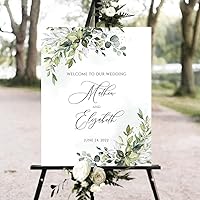 Vista 17 de Letrero de bienvenida de boda personalizado, letrero de boda personalizado con nombres y fecha, elegante tablero de bienvenida minimalista