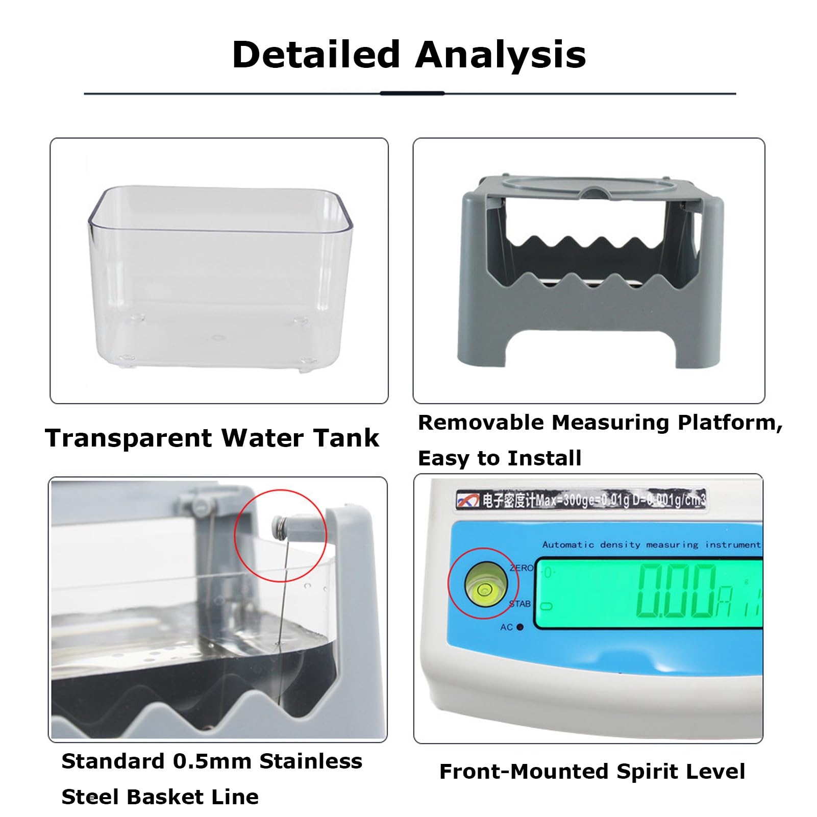 Densimetro solido di Digital di alta precisione 300g/600g - risoluzione del ³ di 0,001 g/cm., densimetro rapido di misura per l'attrezzatura industriale di plastica di gomma del laboratorio