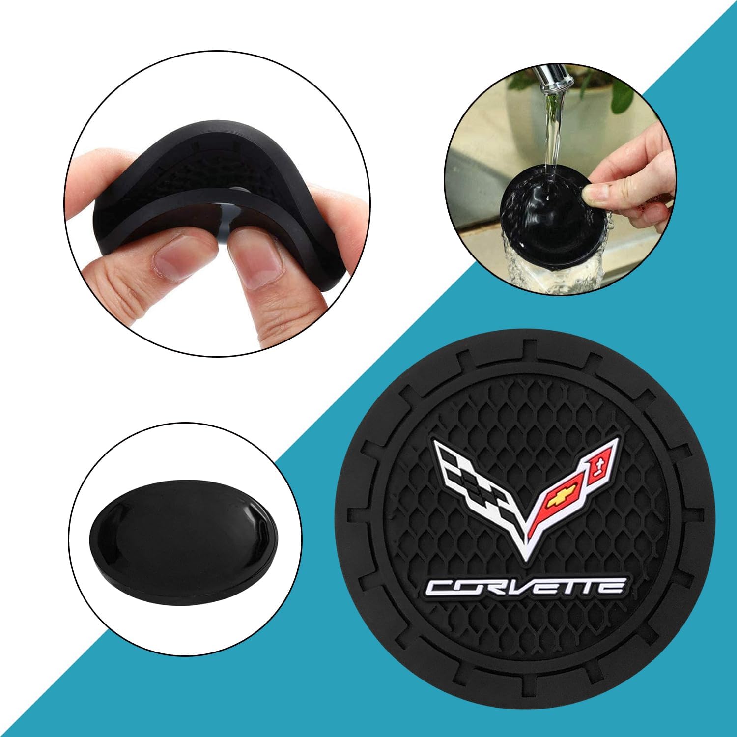 Car Cup Holder Coaster for Corvette Recessed Silicone Cupholder Coaster Interior Accessories 2.75in 2Pieces Black