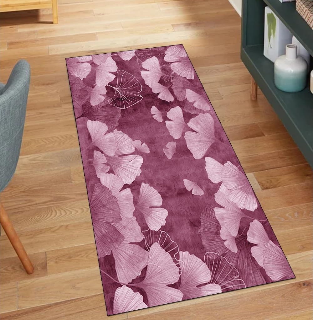 Alfombra de pasillo para cocina y zonas de paso decorativa en color rosa suave