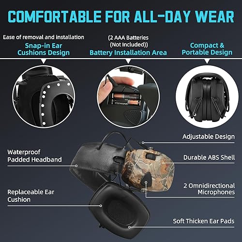 Vista 40 de ZOHAN EM054 Electronic Ear Protection for Shooting Range with Sound Amplification Noise Reduction, Ear Muffs for Gun Range Electrónico-azul y púrpura