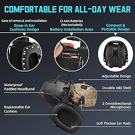 ZOHAN EM054 Electronic Ear Protection for Shooting Range with Sound Amplification Noise Reduction, Ear Muffs for Gun Range (Camo)