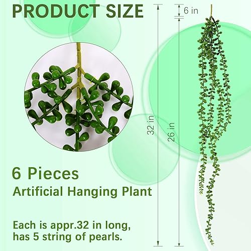 Miniatura 2 de CACASO 6 piezas de cadena de perlas, plantas suculentas colgantes artificiales, cadena de perlas falsas, plantas colgantes falsas, cadena de perlas