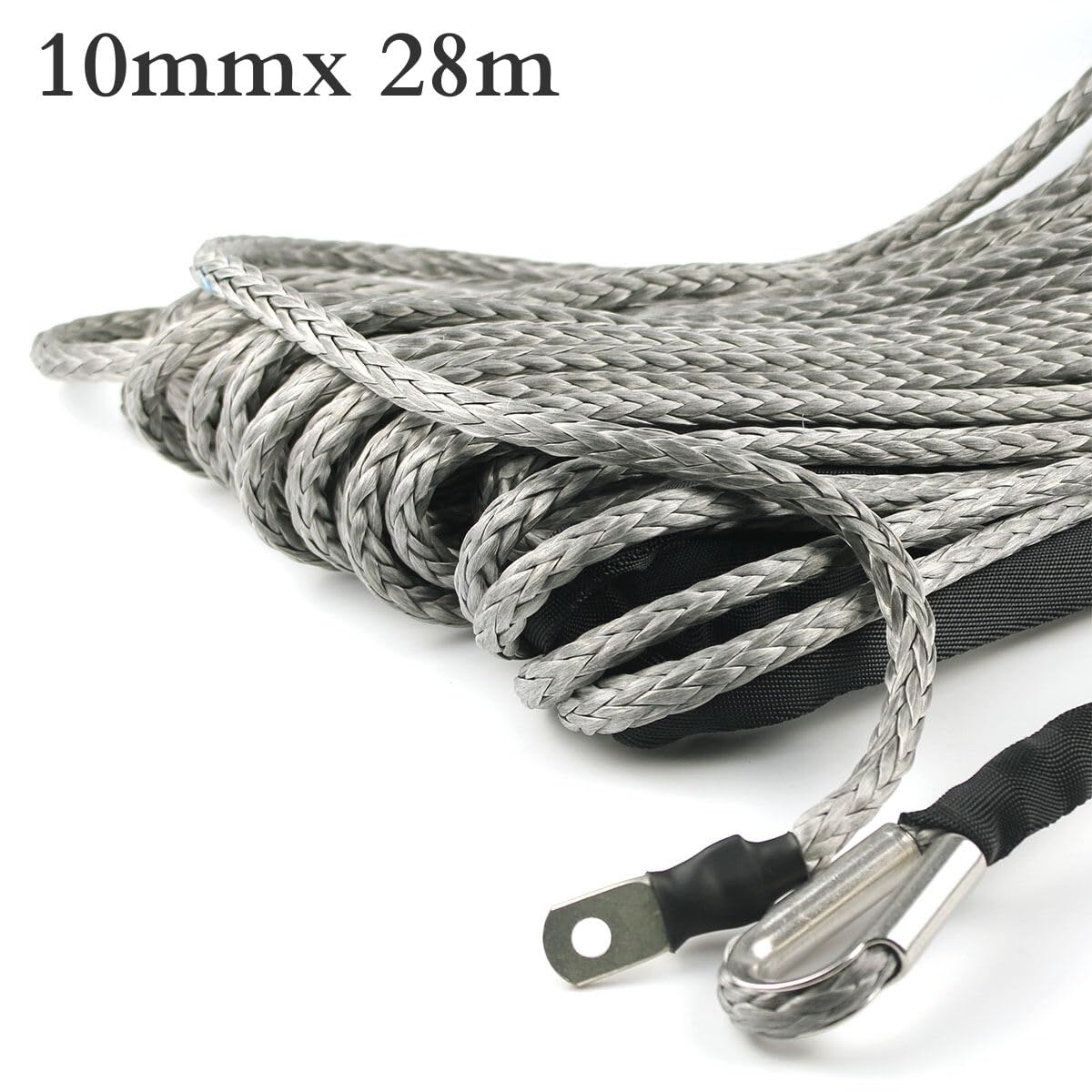 Fune per argano, 10 mm x 28 m, 9299 kg,sintetica con gancio, corda manuale per autocarri ATV