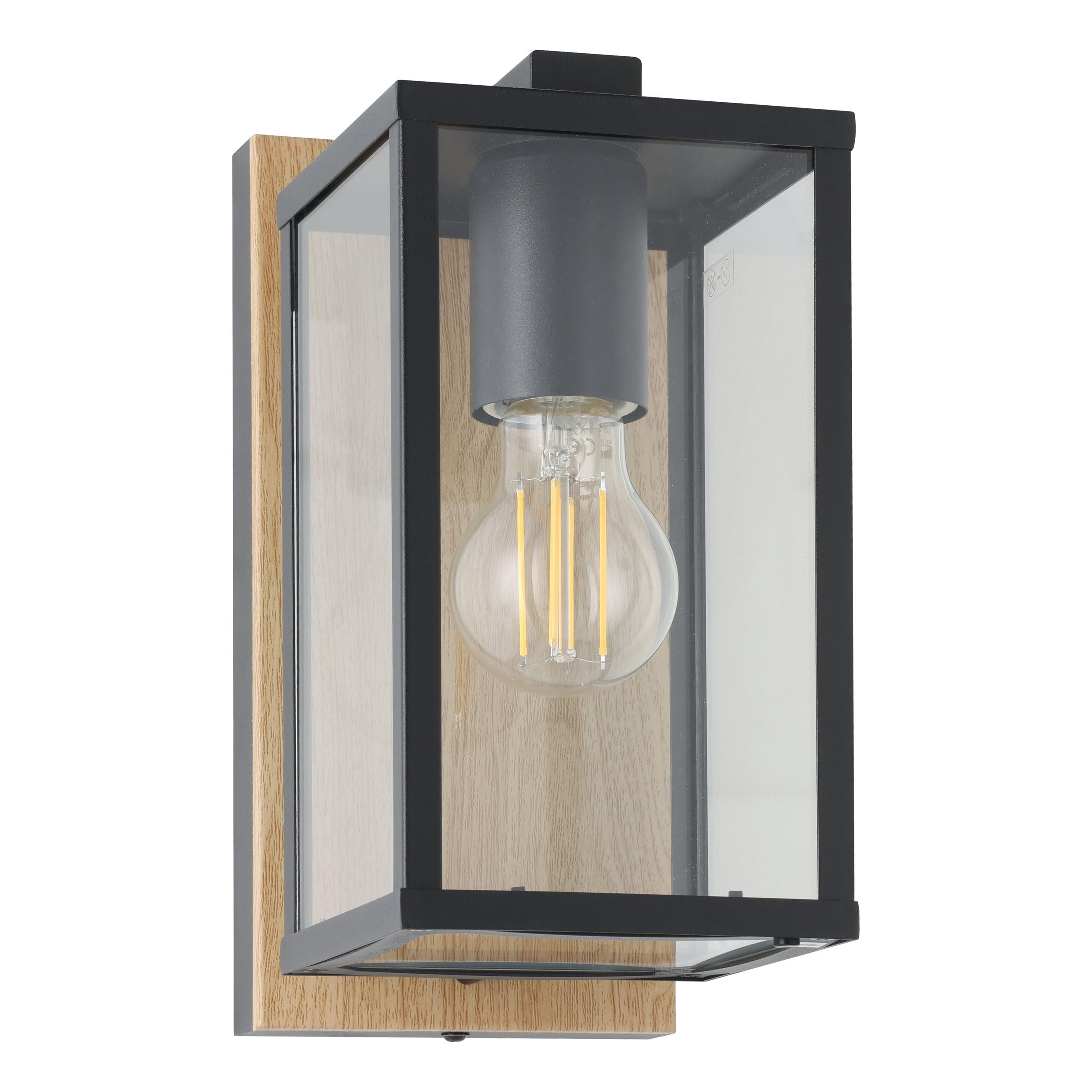 Eglo Black Budrone Modern Steel & Wood Outdoor Wall Light In