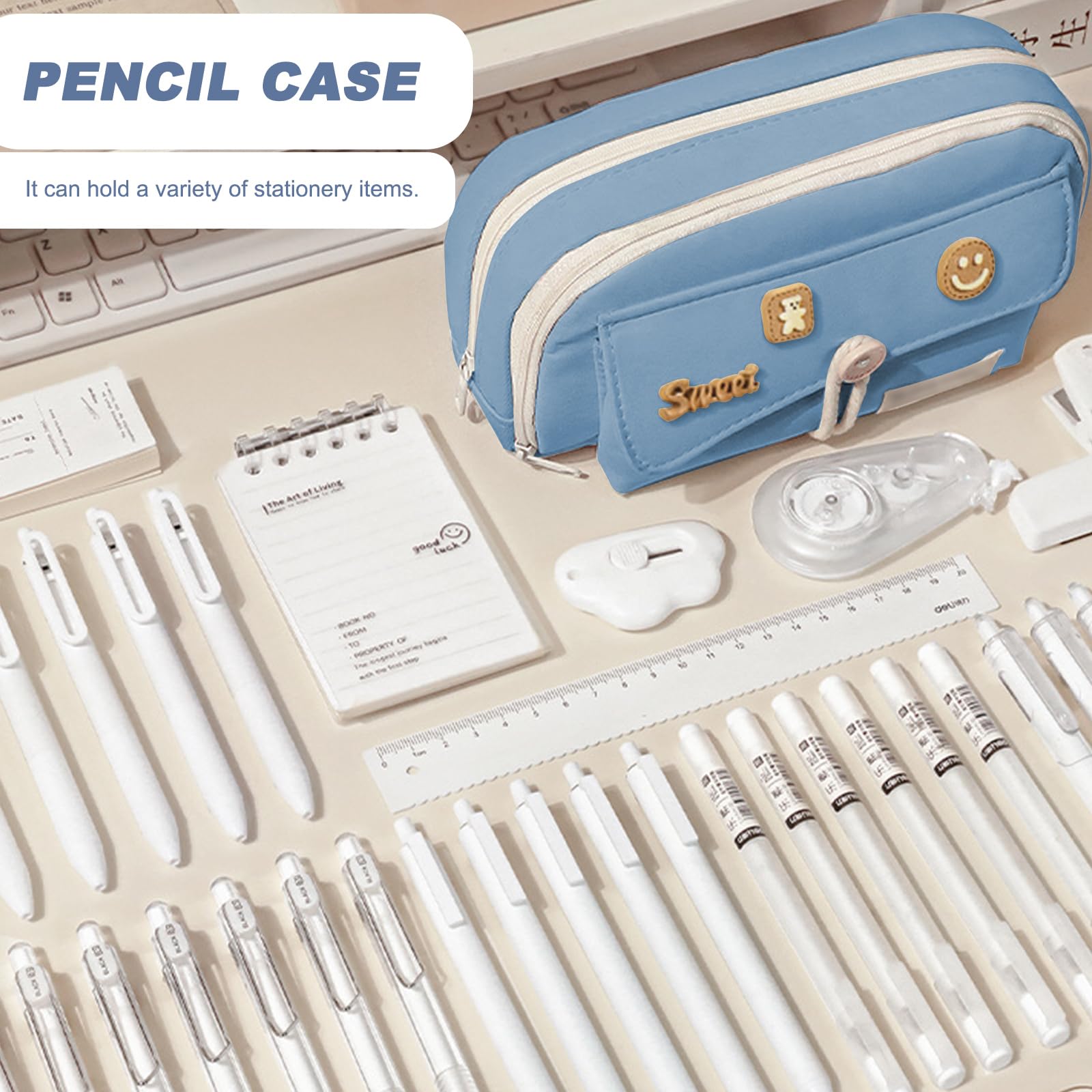 Case for Girls Cute with 4 Compartments, Large Zip, Special with Decorative Patches for School Kids & Teenage Adults, Big Capacity - Image 4