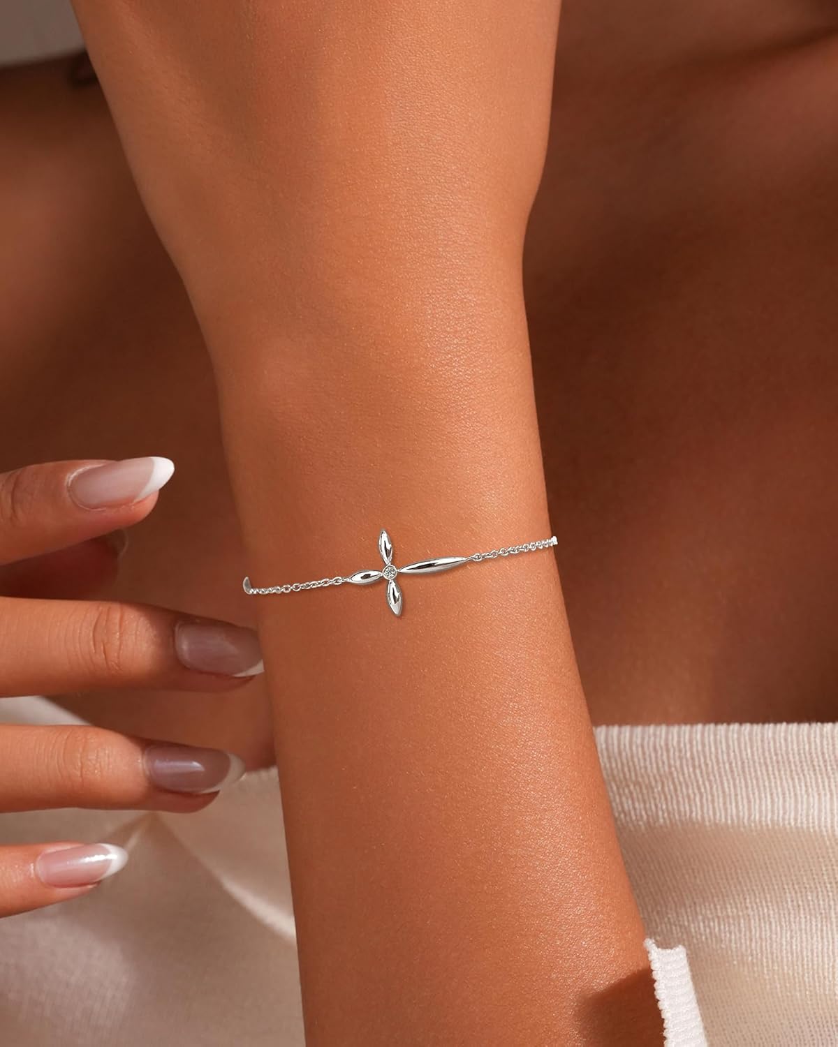 LOVECOM 14K Gold Plated Cross Bracelets for Women Mother Daughter 925 Sterling Silver Diamond Cubic Zirconia Link Chain Bracelet Stack Friendship Charm Bracelet Christian Jewelry Birthday Gifts - Image 3