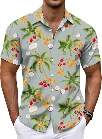 Mens Short Sleeve Button Down Shirts Novelty Grpahic Hawaiian Shirts 2025 Trendy Tropical Vacation Beach Clothes