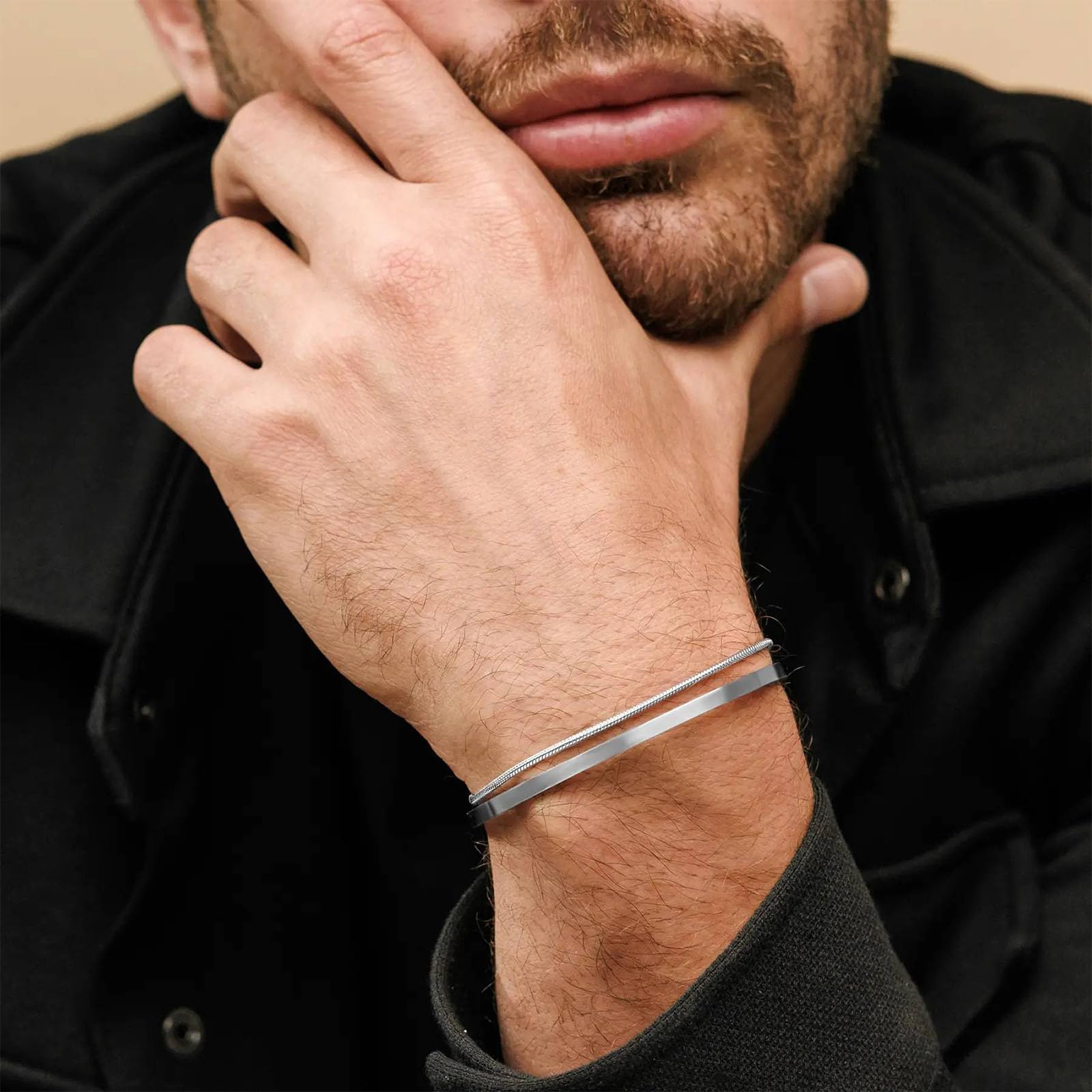 4 Pezzi Bracciale Da Uomo In Argento, Bracciali Uomo, Acciaio Inossidabile Bracciale Da Uomos Set per papà Fidanzato Marito Figlio