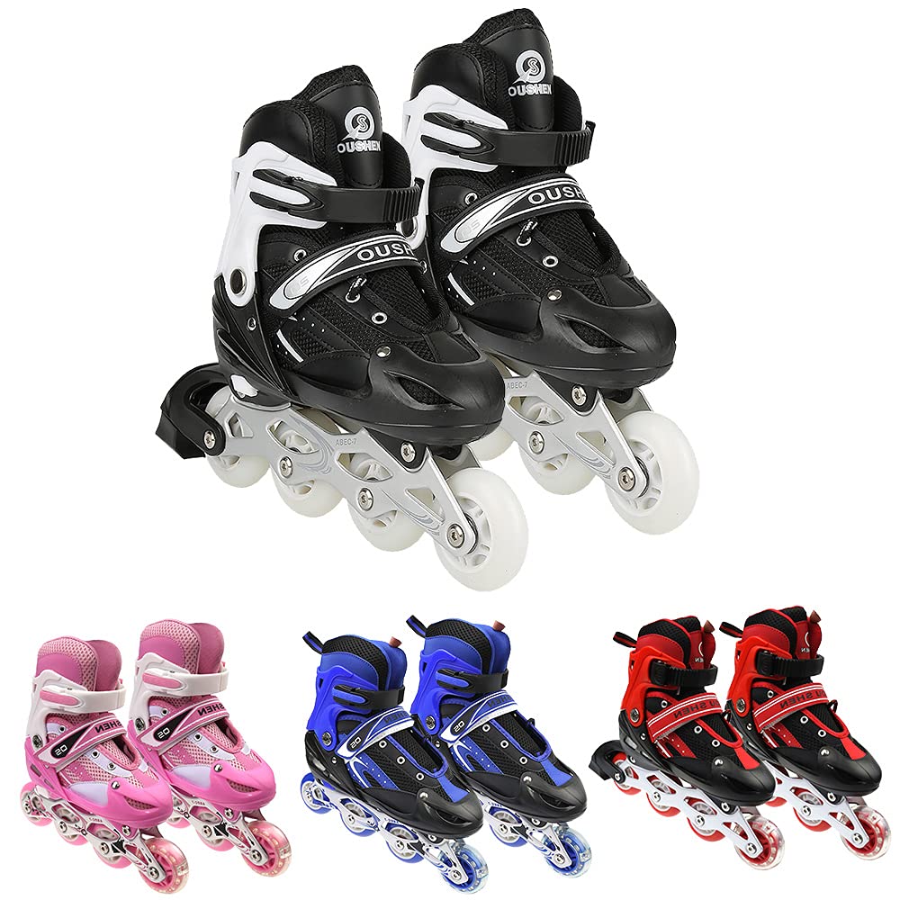 Patines ajustables 4 en 1 para niños y adultos – Inline Skates de hielo – Rodamiento ACEB7 – Negro (talla 35-38)