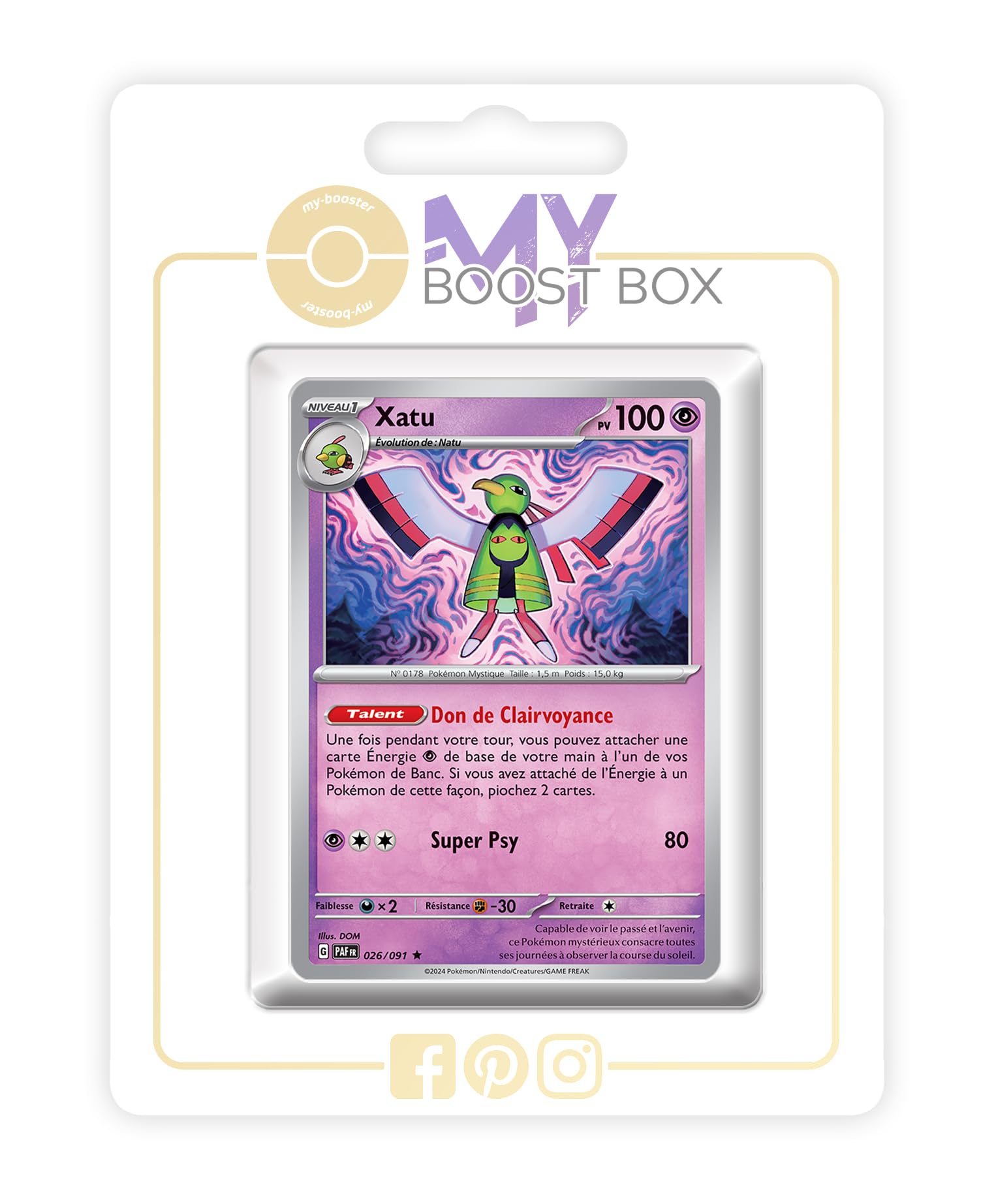 Xatu 026/091 Holo or Reverse (Random) - my-booster X Écarlate et Violet 4.5 - Destinées de Paldea Box of 10 Pokemon French Cards