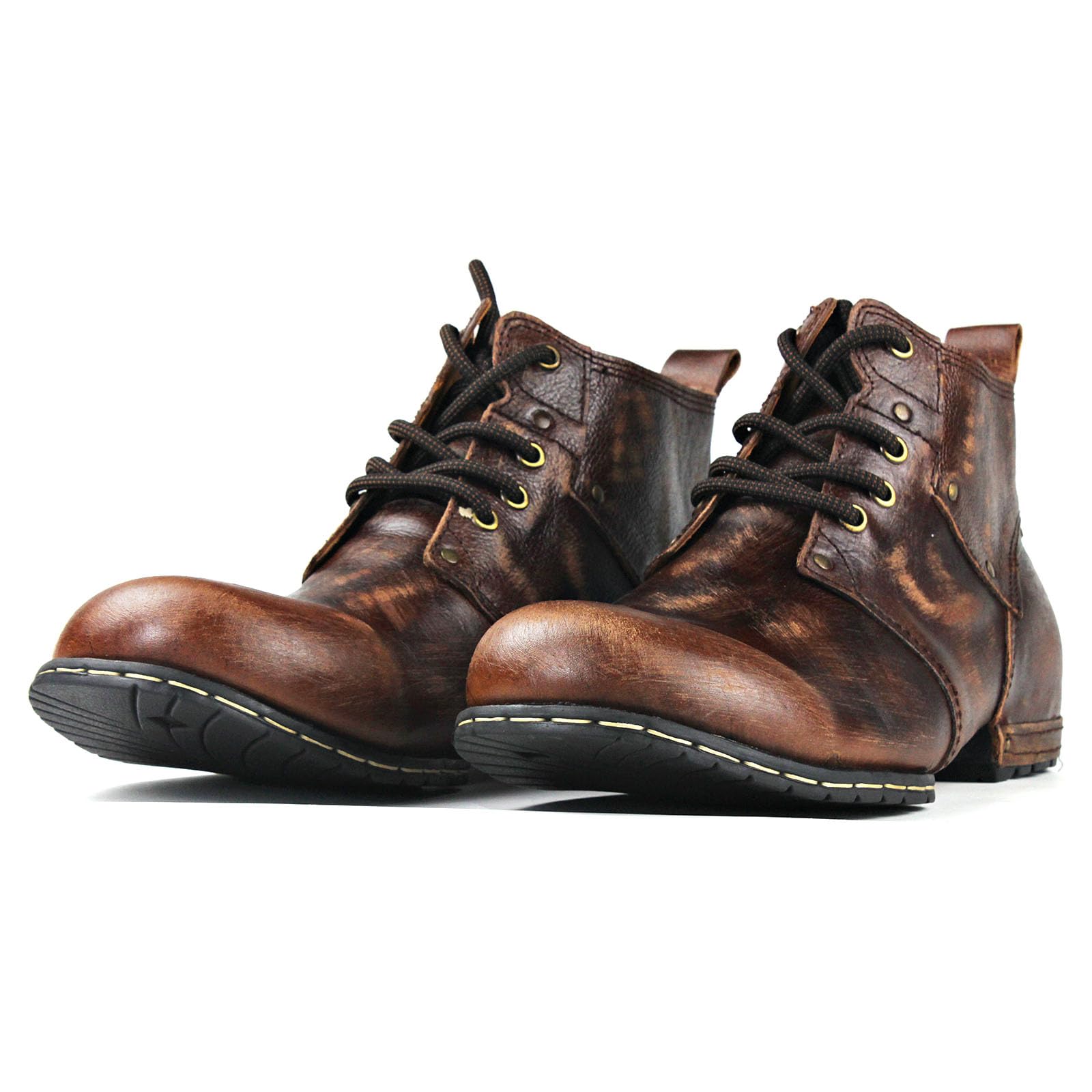 OSSTONE Herren Leder chukkastiefel Worker Biker Boots-Motorrad-Leder-Schuhe für Schnürstiefeletten Boots OS-6015-1-A-R