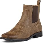 J's.o.l.e Cowboy Boots for Men Square Toe Chelsea Boots Western Fashion Casual Work Ankle Boots