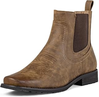 Cowboy Boots for Men Square Toe Chelsea Boots Western Fashion Casual Work Ankle Boots