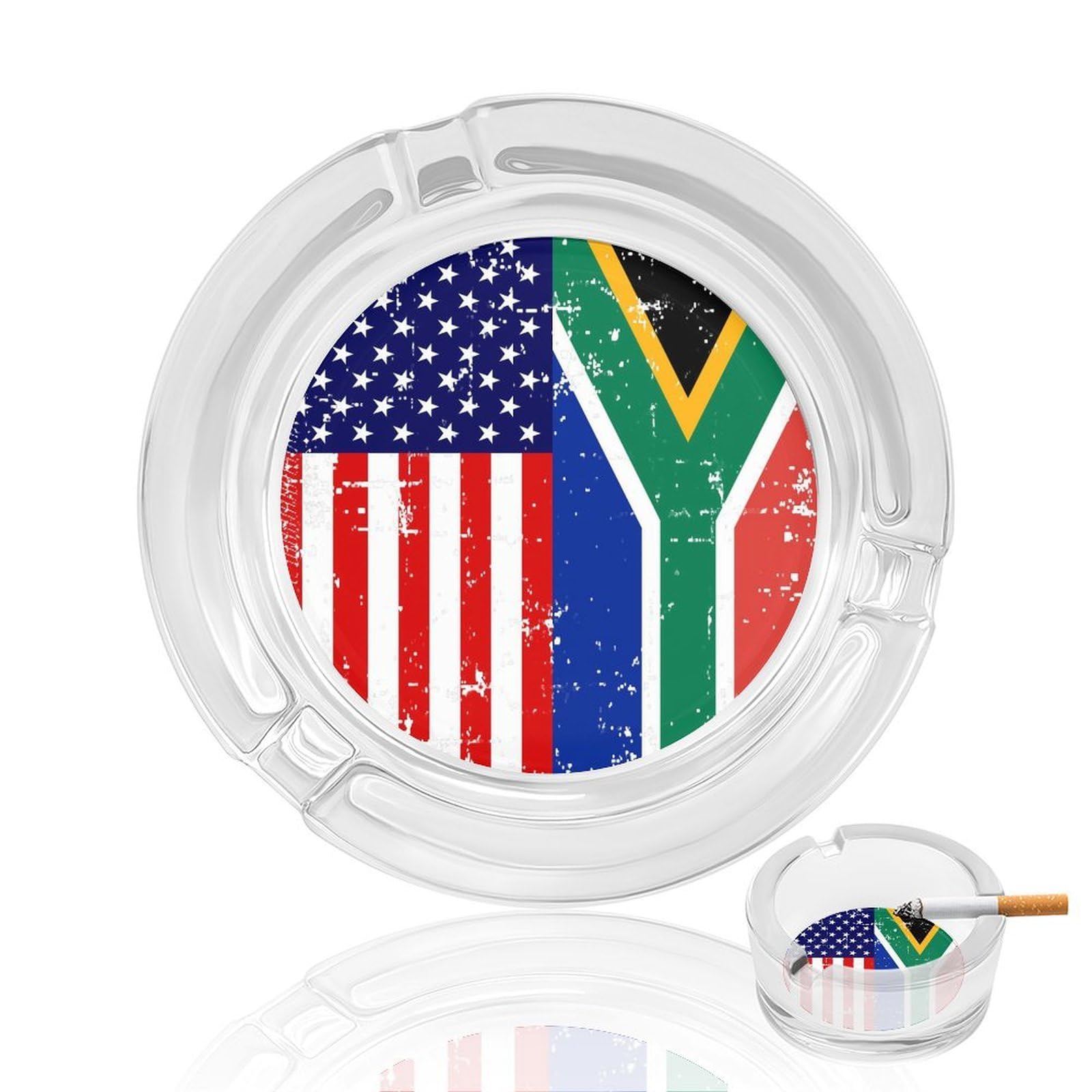 Nclqvjxzkhw Style Am-Ericans South African Flag Glass Ashtray Round Ash Tray Smoking Trays For Home Garden Outdoor