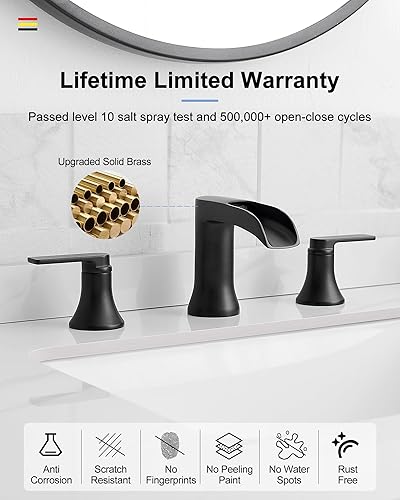 Miniatura 5 de Waterfall Bathroom Sink Faucet, Brass Black Bathroom Faucet, 4-8 Inch 2 Handles Widespread Bathroom Faucets for Sink 3 Hole Vanity Lavatory Matte