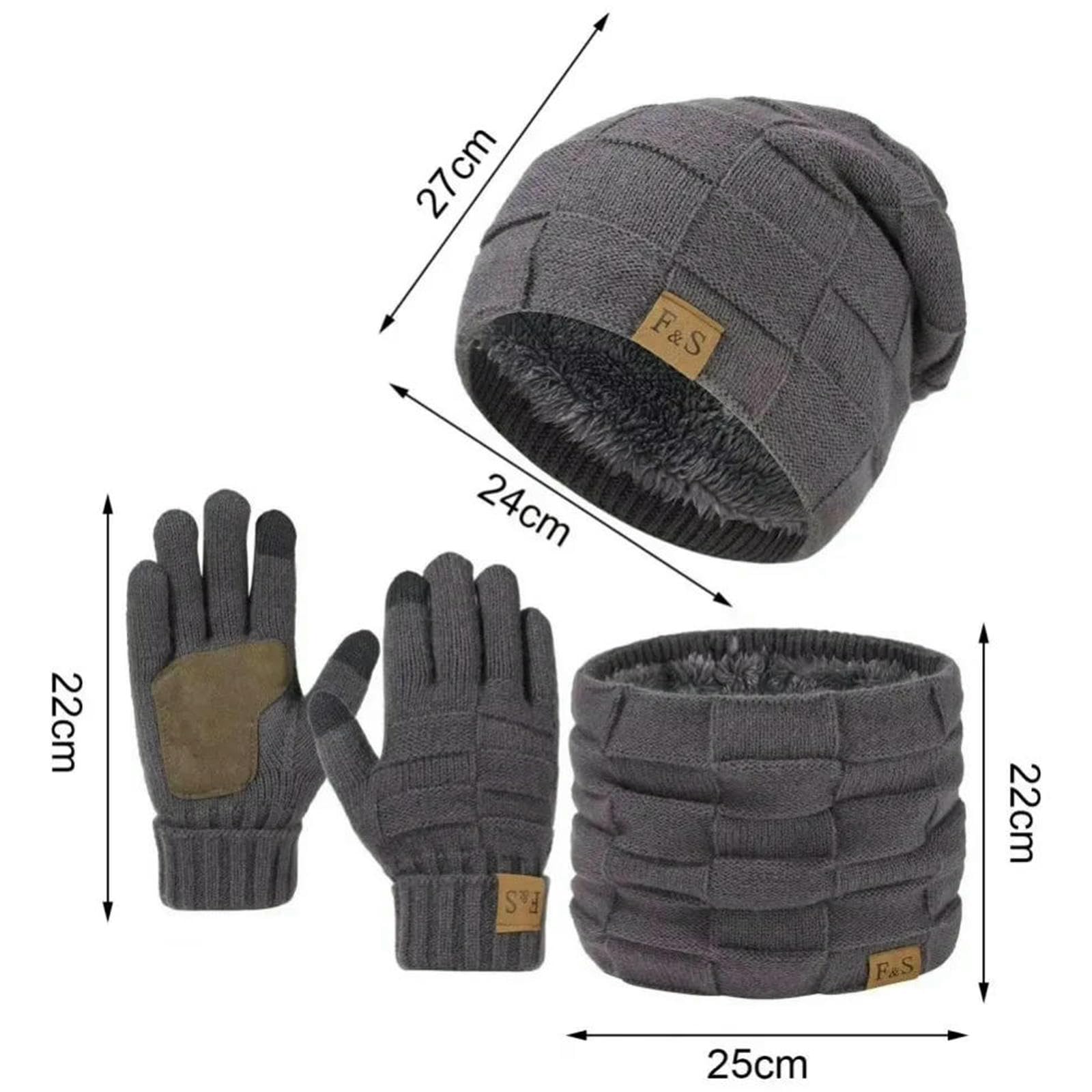 Mütze,Schal & Handschuh-Sets Warmes Set Aus Mütze, Schal Und Handschuhen Für Den Winter, Mit Thermo-Fleece Gefütterte Slouchy-Beanie-halstücher Herren, Handschuhe, 3-in-1-warmset-beige