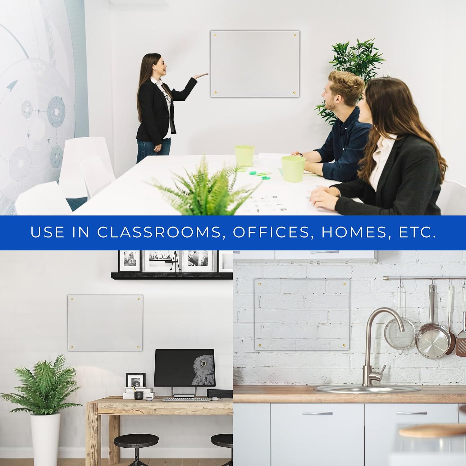 9x12 Dry Erase Board for Wall - with .25 Clear Acrylic and Gold Stand Off Finish - Perfect Whiteboard for Office, Home, Classroom - Durable and Stylish .25 Clear Acrylic Dry Erase Board