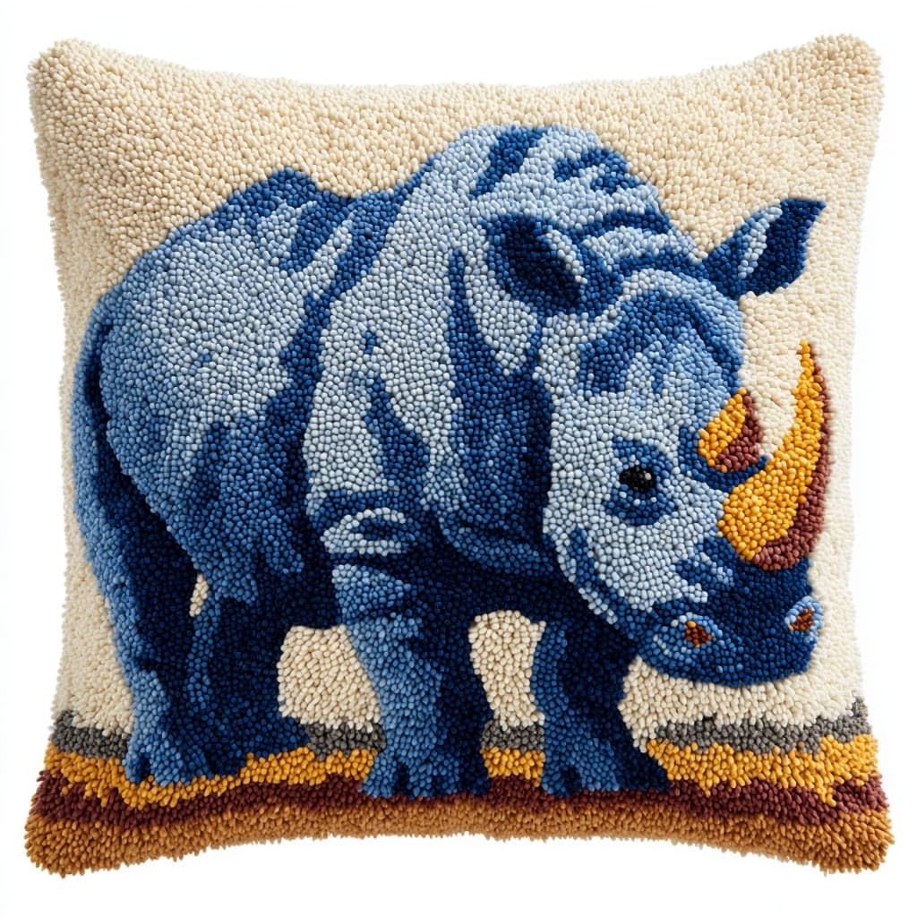 WallustrioaW Latch Hook Kits DIY Throw Pillow Cover,Animal Rhinoceros