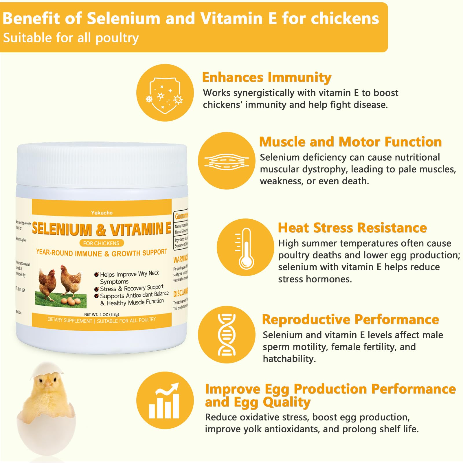 Selenium & Vitamin E Powder for Chickens | Poultry Nutrient Support Blend for Muscle Activity & Daily Balance | Feed Mix Additive for Chickens & All Poultry | 113g — Amazon image 2