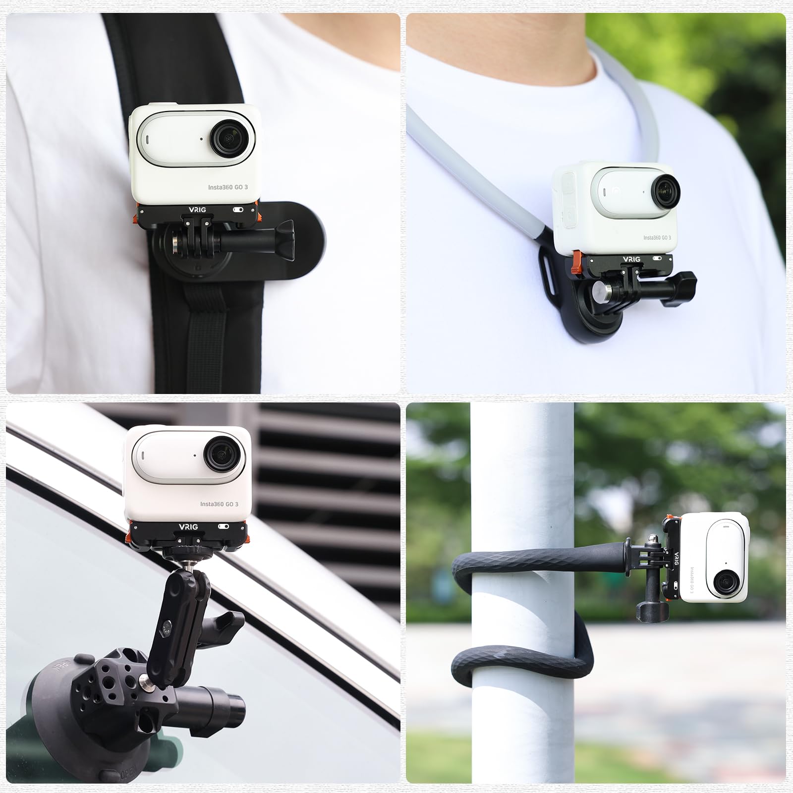 VRIG AC-39 - Supporto magnetico a sgancio rapido per Insta 360 GO 3/GO 3S, adattatore action camera con porta di ricarica, filettatura da 1/4" e supporto a 2 punte, per treppiedi e bastoncini per