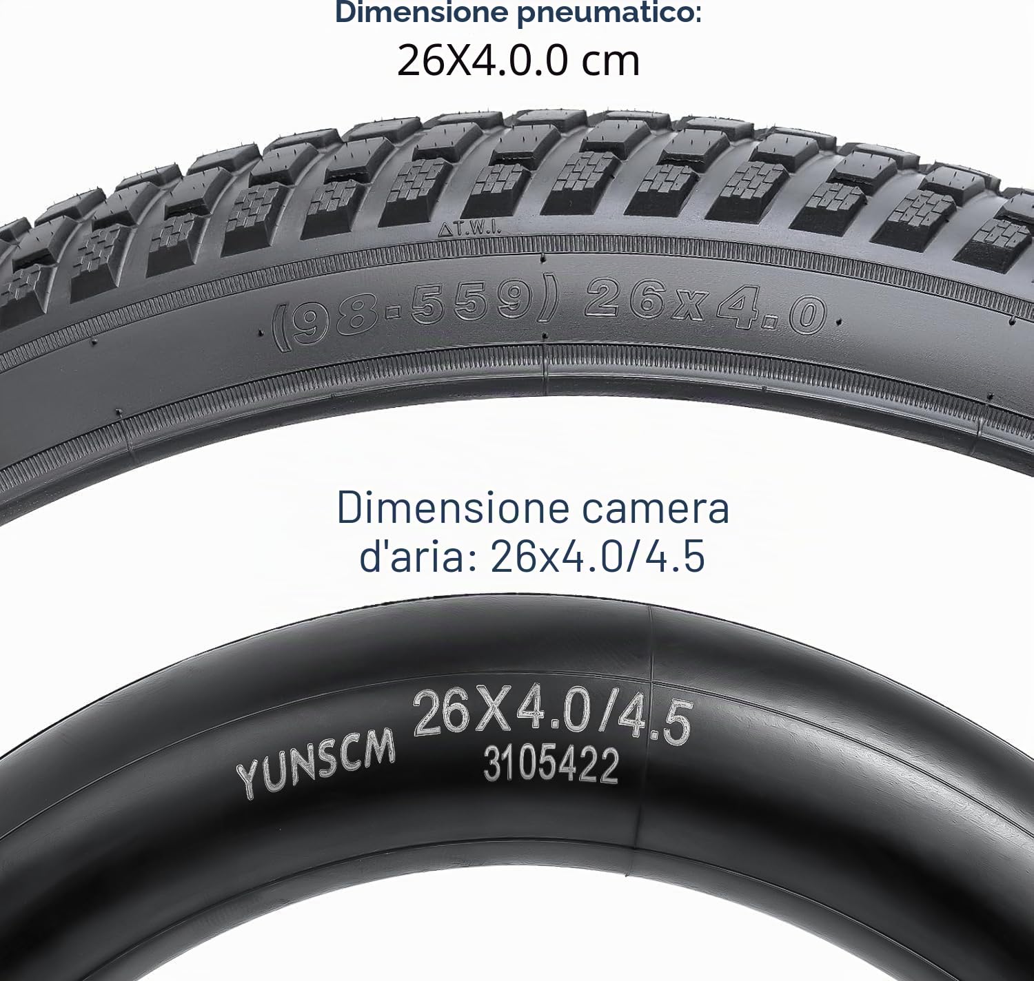 YunSCM 2Pcs Pneumatici 26 Pollici Pieghevoli 26x4.0 ETRTO 98-559 e 26 Pollici Camera d'Aria AV32mm Compatibile Strada, Pneumatici per Bici Elettriche 26x4.0