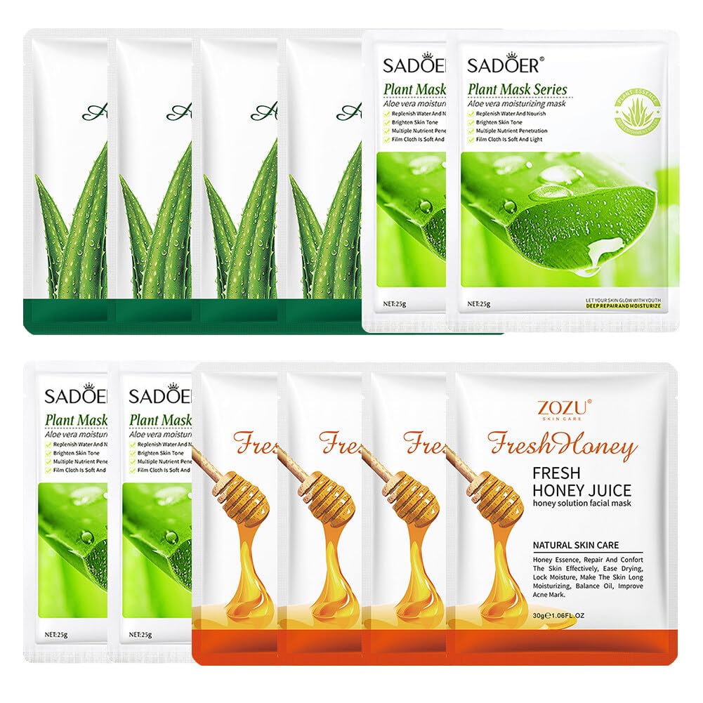 12 Stck Feuchtigkeits Maske, Aloe Vera Gesichtsmaske Honig Maske Blatt  feuchtigkeitsspendend Honey Nutritious Concentrate Moisturizing Hydrating  Face Cover Erfrischende Tuchmasken gesicht : Amazon.de: Kosmetik